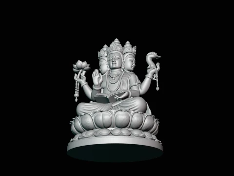 Brahma on Lotus Throne Statue Design 2 - 3D Print Model 3D Print Model