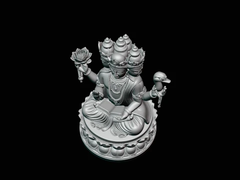 Brahma on Lotus Throne Statue Design 2 - 3D Print Model 3D Print Model