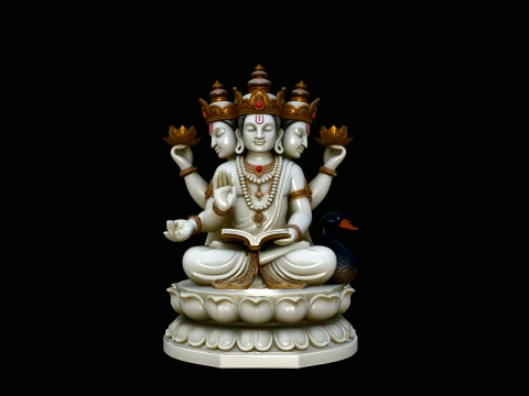 Brahma on Lotus Throne Statue Design 3 - 3D Print Model 3D Print Model