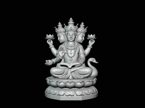 Brahma on Lotus Throne Statue Design 3 - 3D Print Model 3D Print Model
