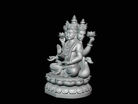 Brahma on Lotus Throne Statue Design 3 - 3D Print Model 3D Print Model