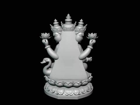 Brahma on Lotus Throne Statue Design 3 - 3D Print Model 3D Print Model
