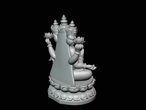 Brahma on Lotus Throne Statue Design 3 - 3D Print Model 3D Print Model