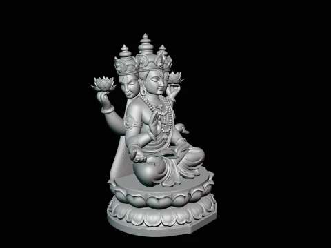 Brahma on Lotus Throne Statue Design 3 - 3D Print Model 3D Print Model