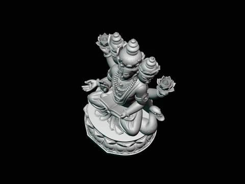 Brahma on Lotus Throne Statue Design 3 - 3D Print Model 3D Print Model