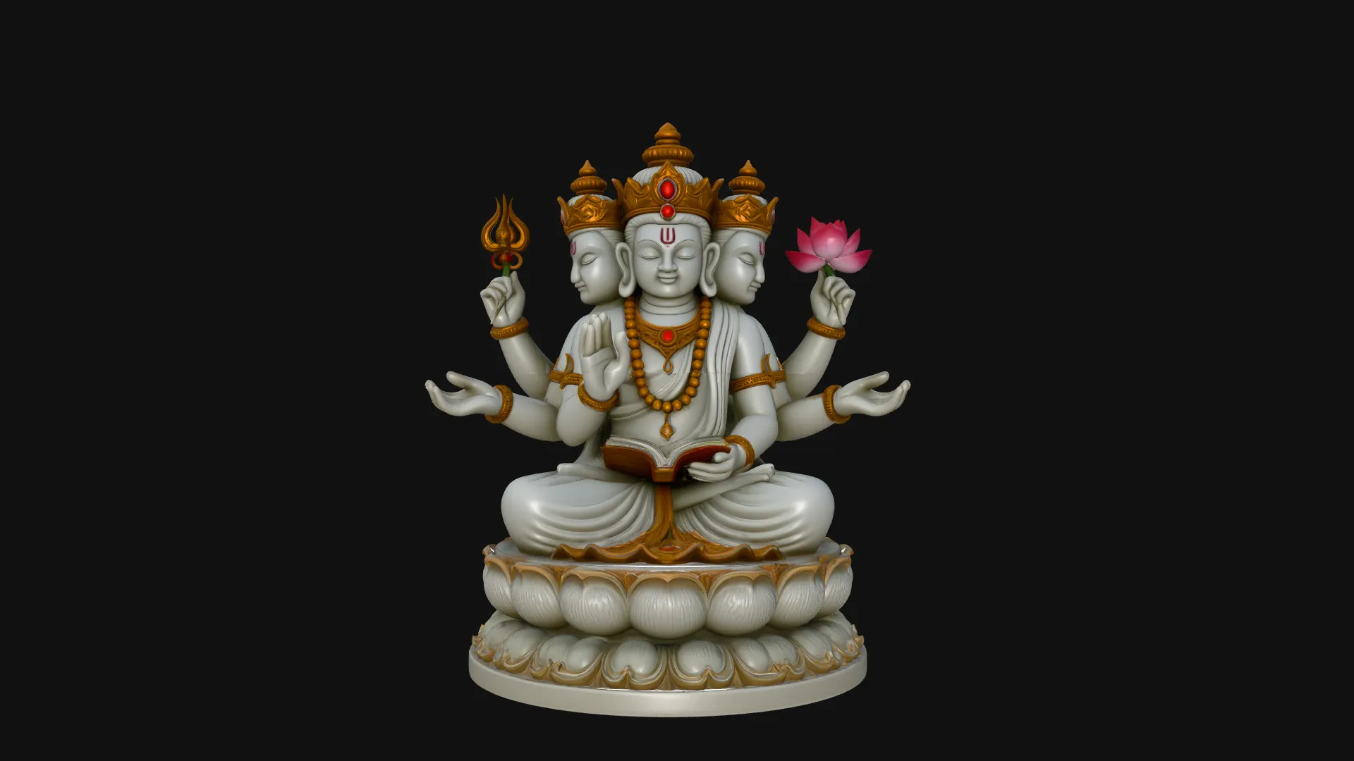 Brahma on Lotus Throne Statue Design 4 - 3D Print Model 3D Print Model .c4d .max .obj .3ds .fbx .stl .blend 