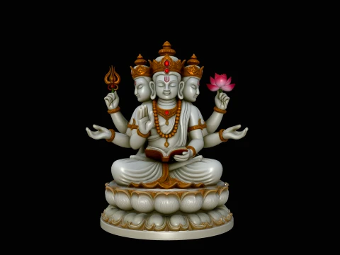 Brahma on Lotus Throne Statue Design 4 - 3D Print Model 3D Print Model