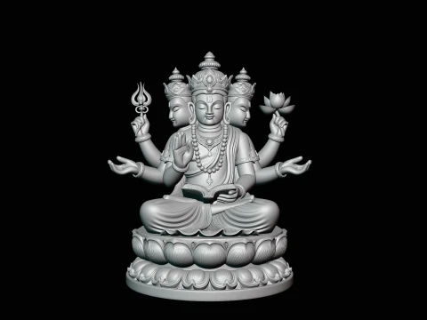 Brahma on Lotus Throne Statue Design 4 - 3D Print Model 3D Print Model