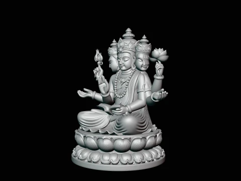 Brahma on Lotus Throne Statue Design 4 - 3D Print Model 3D Print Model