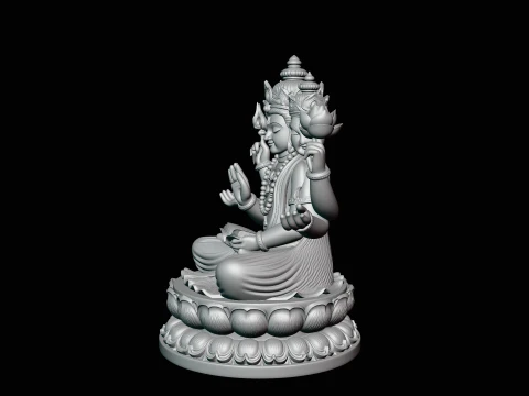 Brahma on Lotus Throne Statue Design 4 - 3D Print Model 3D Print Model