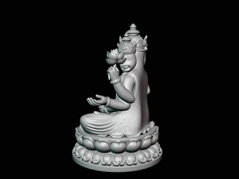 Brahma on Lotus Throne Statue Design 4 - 3D Print Model 3D Print Model