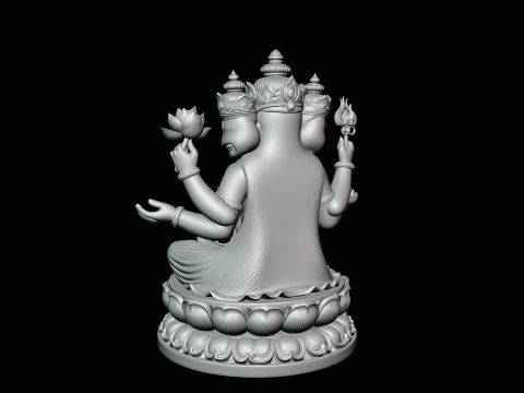 Brahma on Lotus Throne Statue Design 4 - 3D Print Model 3D Print Model