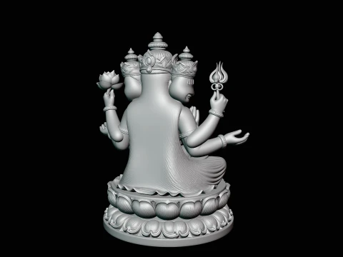Brahma on Lotus Throne Statue Design 4 - 3D Print Model 3D Print Model