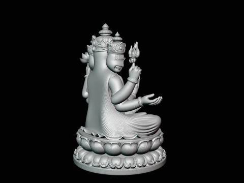 Brahma on Lotus Throne Statue Design 4 - 3D Print Model 3D Print Model