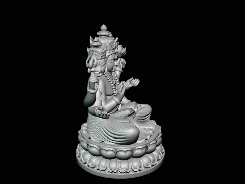 Brahma on Lotus Throne Statue Design 4 - 3D Print Model 3D Print Model