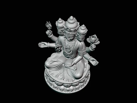 Brahma on Lotus Throne Statue Design 4 - 3D Print Model 3D Print Model