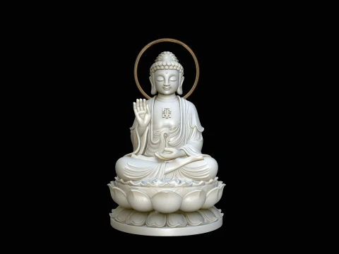 Haloed Buddha on Lotus Statue Design 5 - 3D Print Model Model do druku 3D
