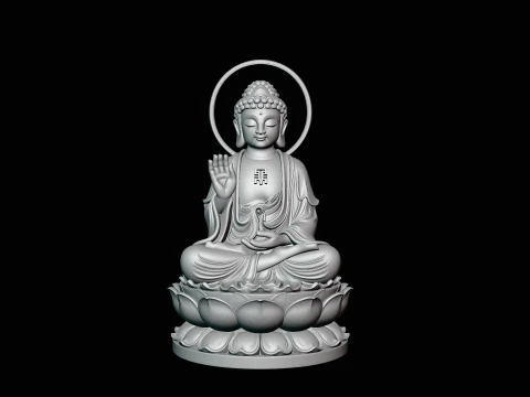 Haloed Buddha on Lotus Statue Design 5 - 3D Print Model 3D Print Model