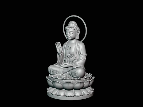 Haloed Buddha on Lotus Statue Design 5 - 3D Print Model 3D Print Model