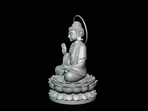 Haloed Buddha on Lotus Statue Design 5 - 3D Print Model 3D Print Model