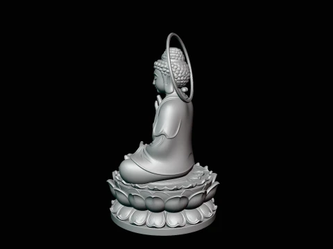 Haloed Buddha on Lotus Statue Design 5 - 3D Print Model 3D Print Model