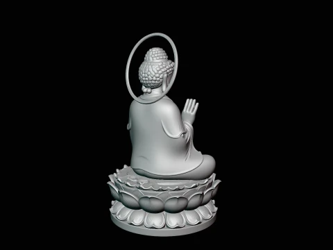 Haloed Buddha on Lotus Statue Design 5 - 3D Print Model 3D Print Model