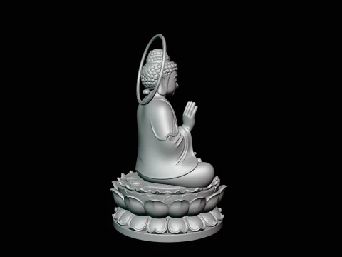 Haloed Buddha on Lotus Statue Design 5 - 3D Print Model 3D Print Model