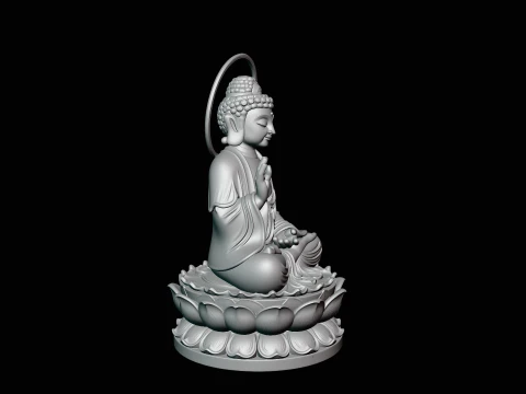 Haloed Buddha on Lotus Statue Design 5 - 3D Print Model 3D Print Model