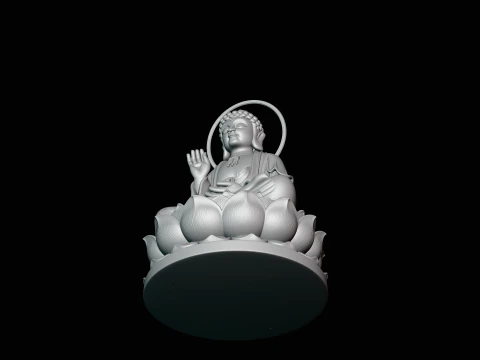 Haloed Buddha on Lotus Statue Design 5 - 3D Print Model 3D Print Model
