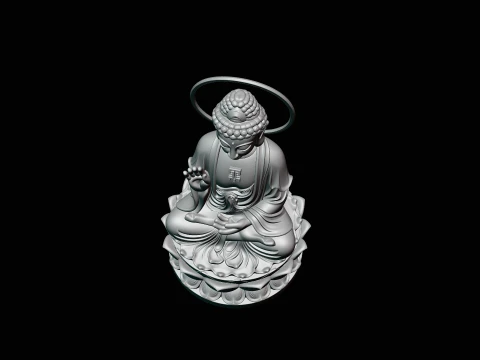 Haloed Buddha on Lotus Statue Design 5 - 3D Print Model 3D Print Model