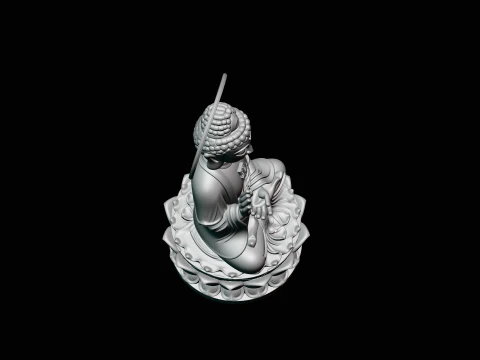 Haloed Buddha on Lotus Statue Design 5 - 3D Print Model 3D Print Model