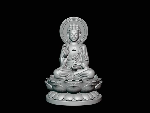Haloed Buddha on Lotus Statue Design 6 - 3D Print Model 3D Print Model