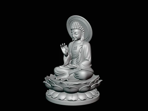 Haloed Buddha on Lotus Statue Design 6 - 3D Print Model 3D Print Model