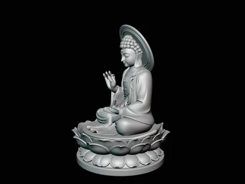 Haloed Buddha on Lotus Statue Design 6 - 3D Print Model 3D Print Model