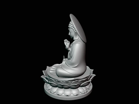 Haloed Buddha on Lotus Statue Design 6 - 3D Print Model 3D Print Model