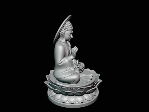Haloed Buddha on Lotus Statue Design 6 - 3D Print Model 3D Print Model