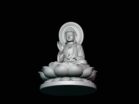 Haloed Buddha on Lotus Statue Design 6 - 3D Print Model 3D Print Model
