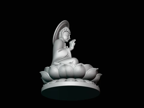 Haloed Buddha on Lotus Statue Design 6 - 3D Print Model 3D Print Model