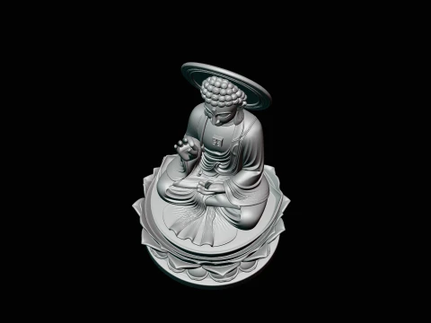 Haloed Buddha on Lotus Statue Design 6 - 3D Print Model 3D Print Model