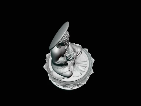 Haloed Buddha on Lotus Statue Design 6 - 3D Print Model 3D Print Model