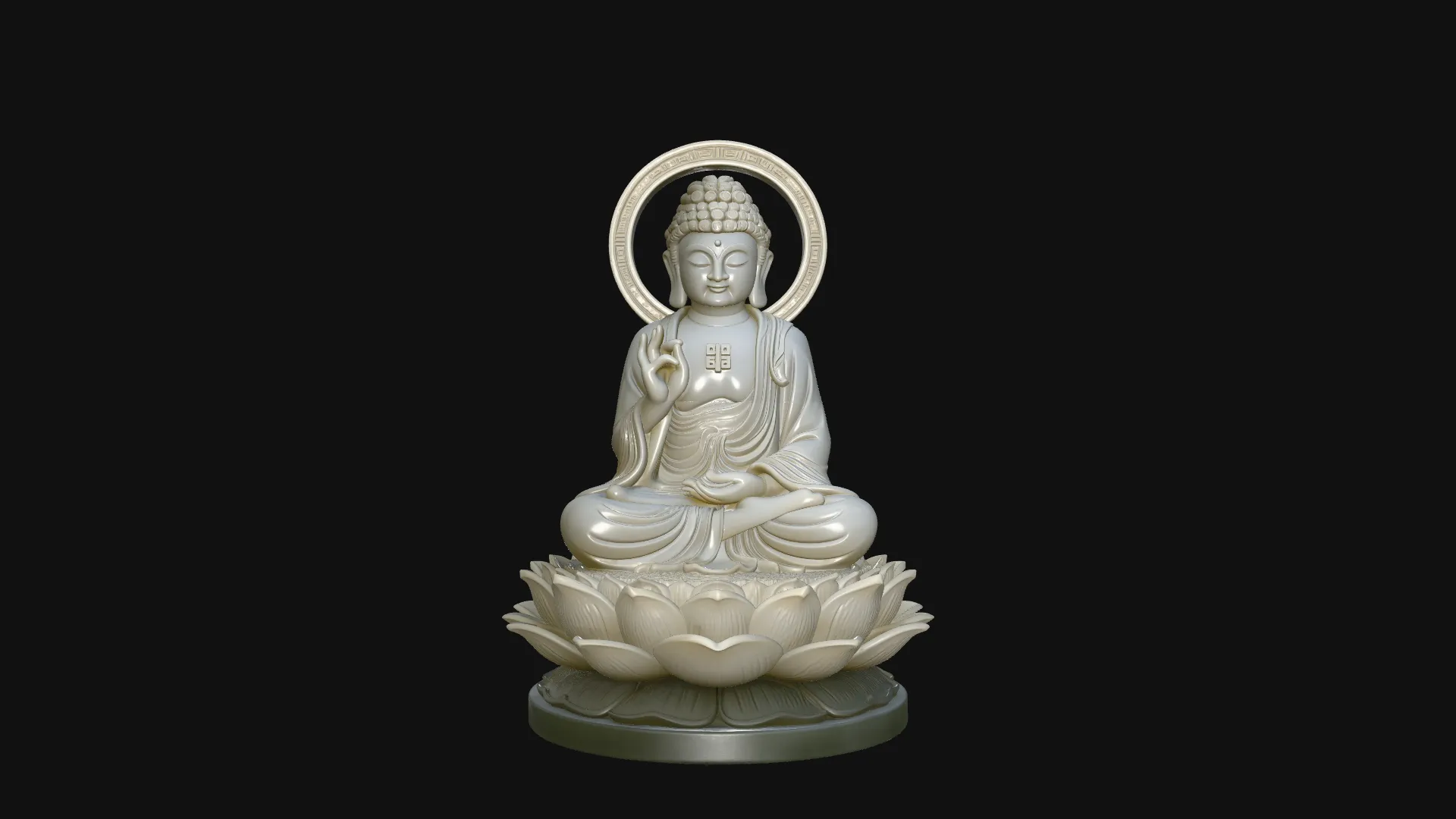 Haloed Buddha on Lotus Statue Design 7 - 3D Print Model 3D Print Model .c4d .max .obj .3ds .fbx .stl .blend