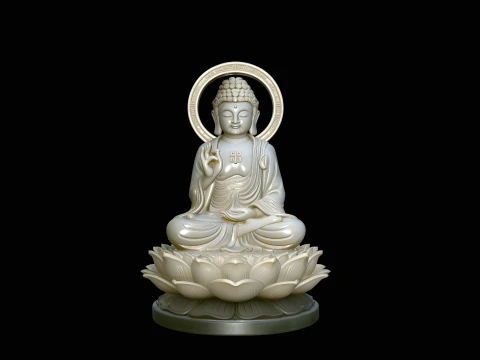 Haloed Buddha on Lotus Statue Design 7 - 3D Print Model 3D Print Model