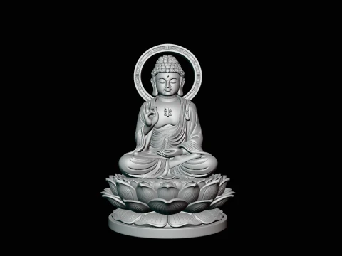 Haloed Buddha on Lotus Statue Design 7 - 3D Print Model 3D Print Model