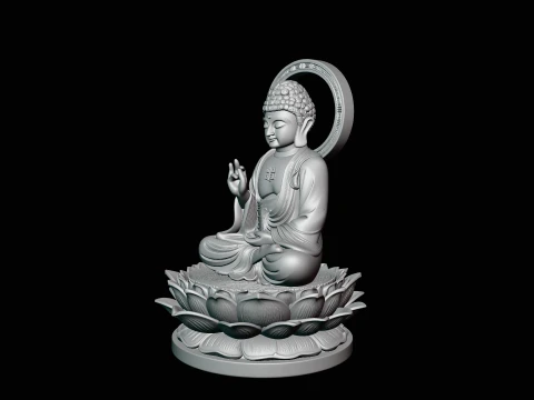Haloed Buddha on Lotus Statue Design 7 - 3D Print Model 3D Print Model
