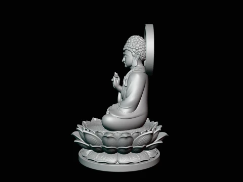 Haloed Buddha on Lotus Statue Design 7 - 3D Print Model 3D Print Model