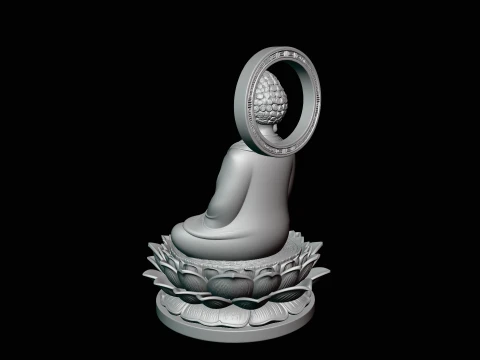 Haloed Buddha on Lotus Statue Design 7 - 3D Print Model 3D Print Model