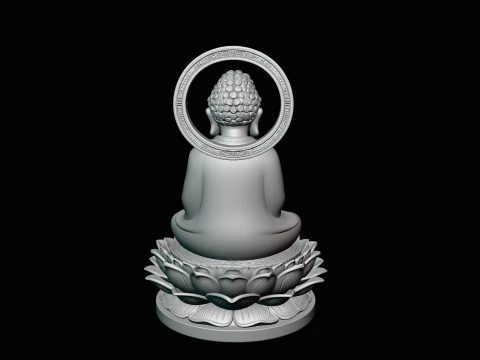 Haloed Buddha on Lotus Statue Design 7 - 3D Print Model 3D Print Model
