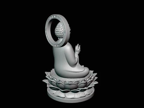 Haloed Buddha on Lotus Statue Design 7 - 3D Print Model 3D Print Model