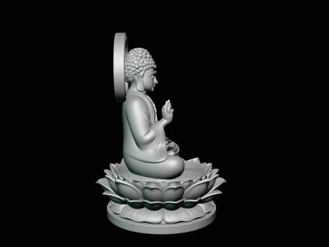 Haloed Buddha on Lotus Statue Design 7 - 3D Print Model 3D Print Model
