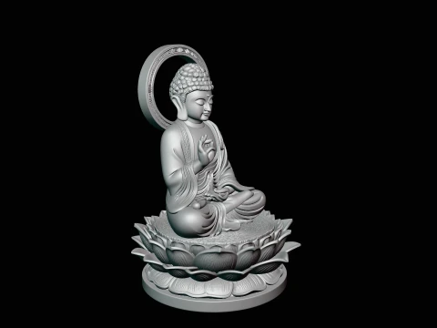 Haloed Buddha on Lotus Statue Design 7 - 3D Print Model 3D Print Model